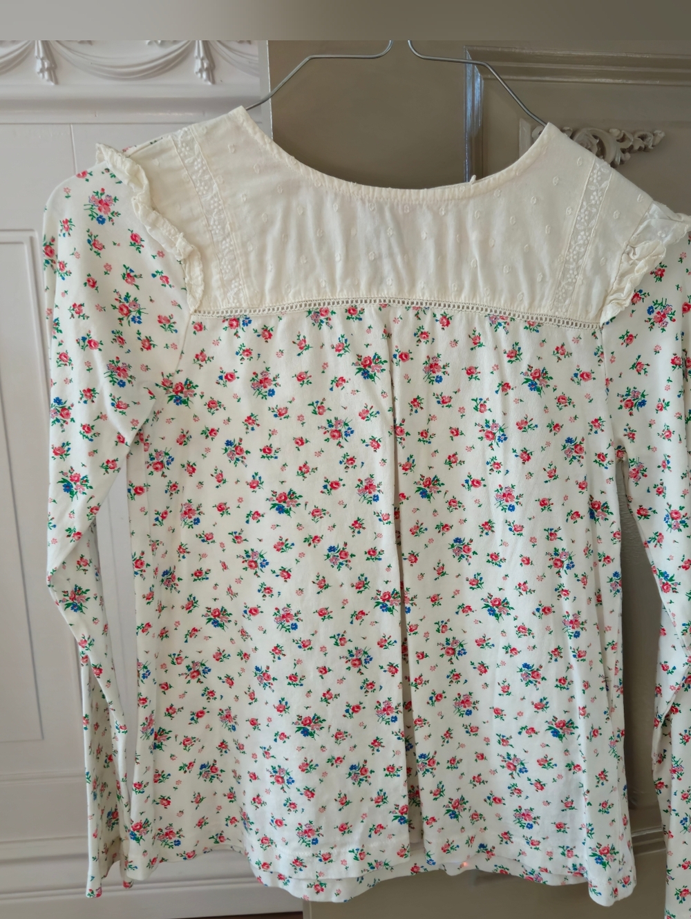 Mini Boden Cream Top with Pink and Blue Floral Print